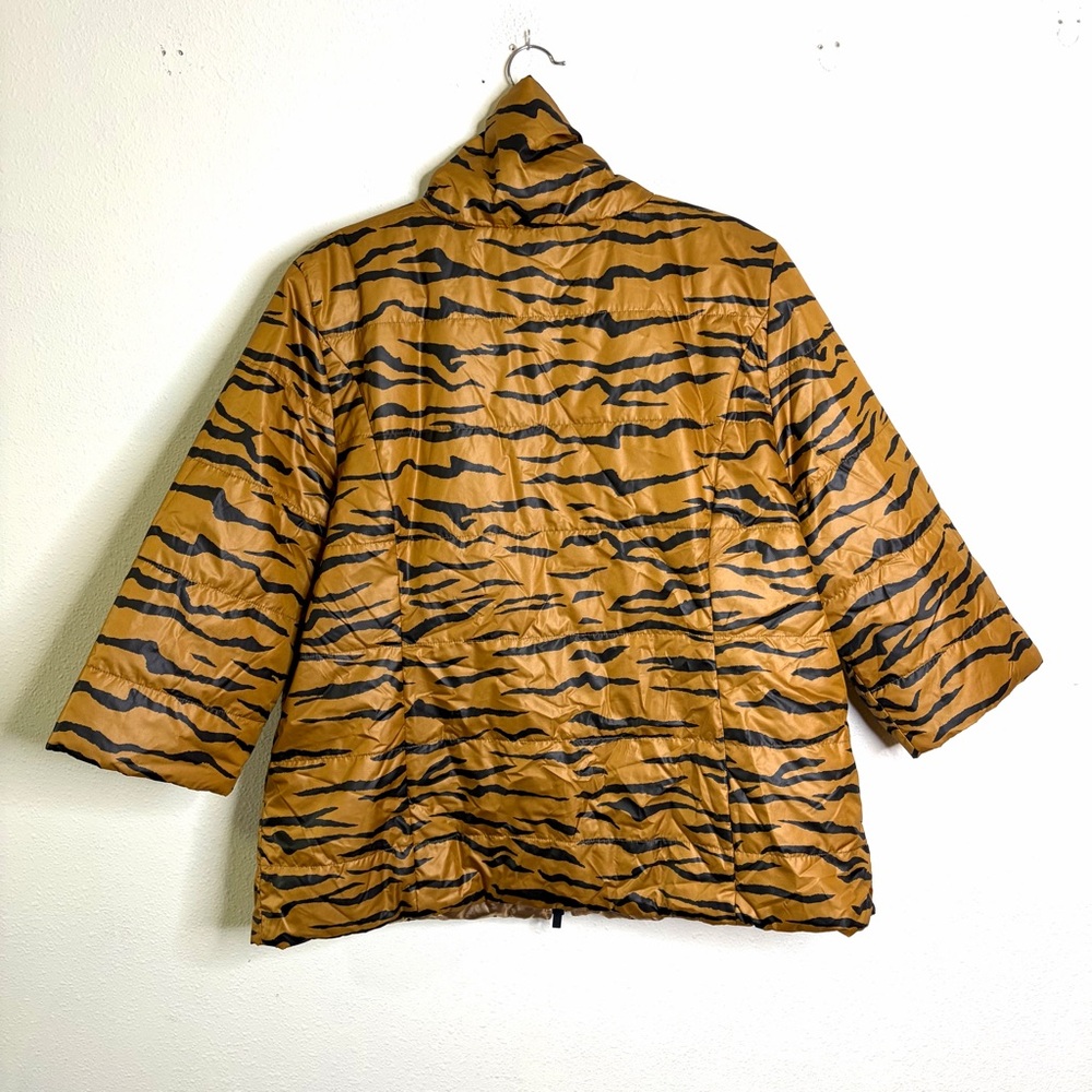 Chico's Rose Gold Black Tiger Print reversible Puffer Jacket metallic sz 16 18 - Picture 9 of 10